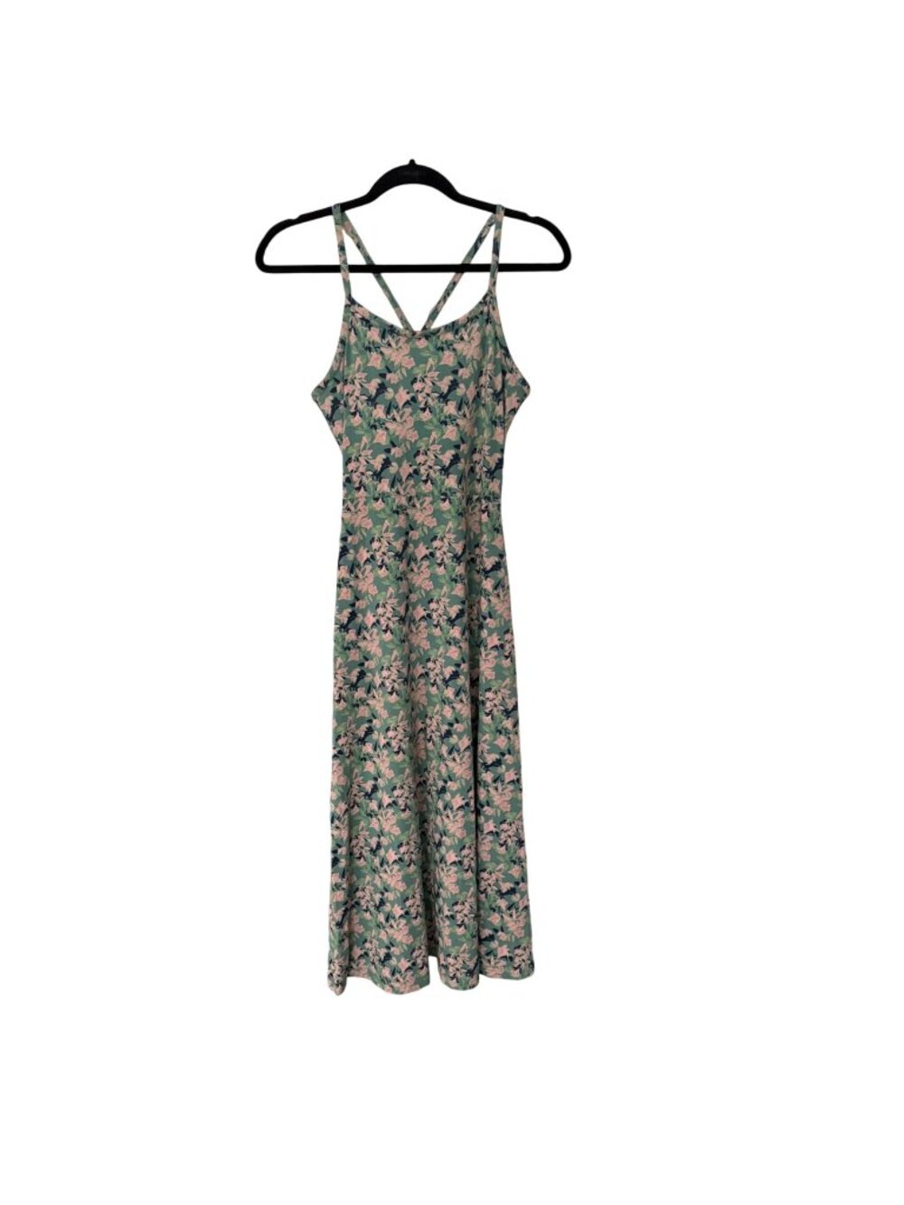 Pact Fit & Flare Green Floral Midi Dress Organic Cotton Sleeveless ALine Pockets